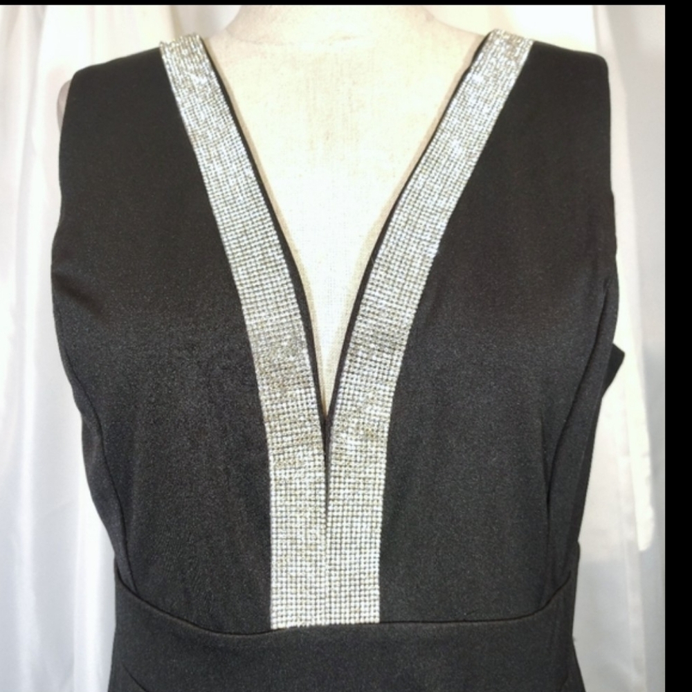 2 Pc: Charlotte Rose Sheath Dress+ Crop Suit Jacket, Black/Silver Floor Lngth, M - Picture 4 of 16
